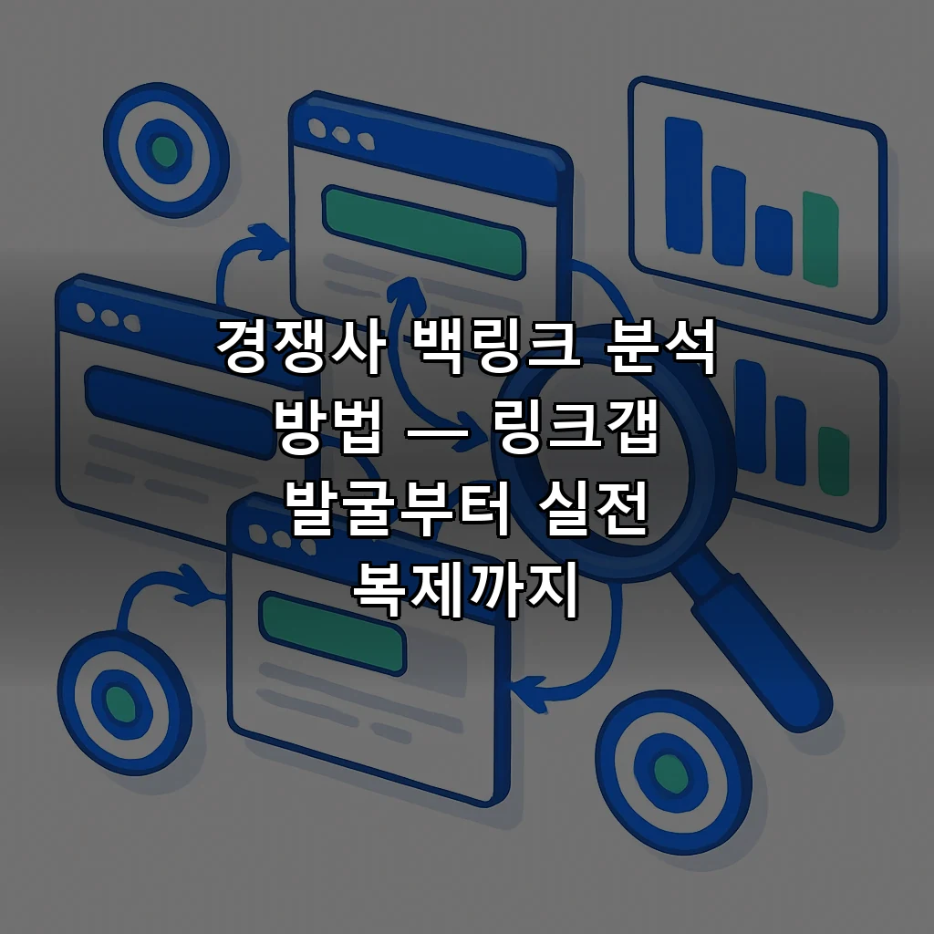 경쟁사 백링크 분석 — 링크 갭 분석과 참조 도메인 비교를 시각화한 일러스트