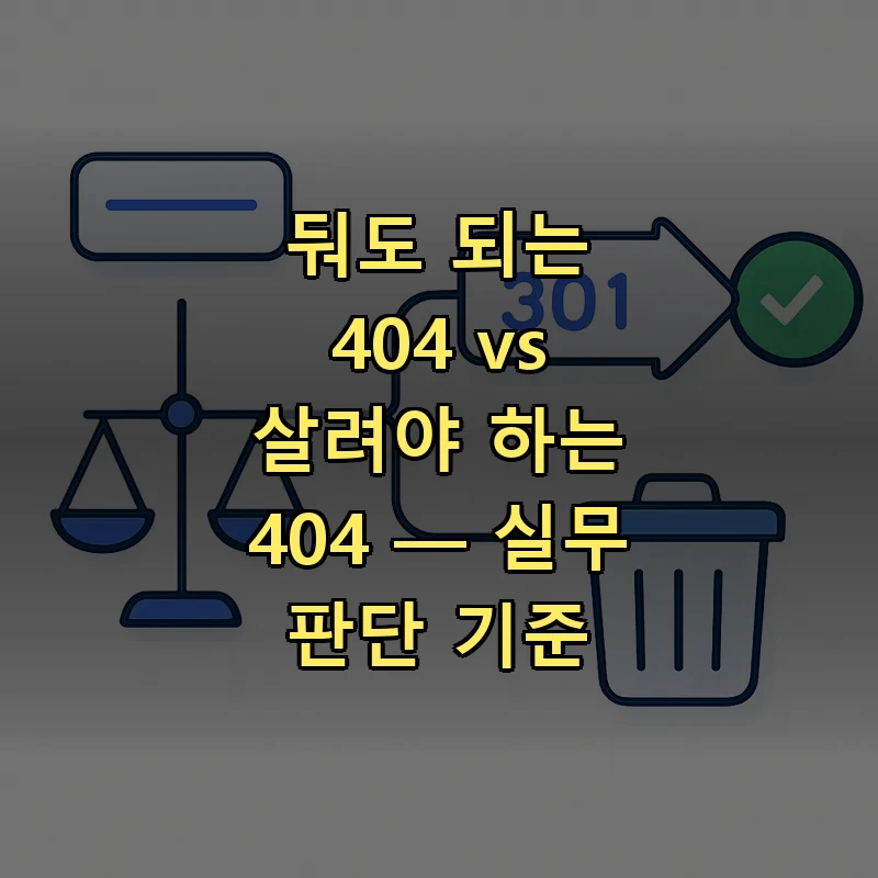 404 URL을 트래픽, 백링크, 내부 링크 기준으로 분류해 301 또는 410 처리 방식을 결정하는 의사결정 흐름