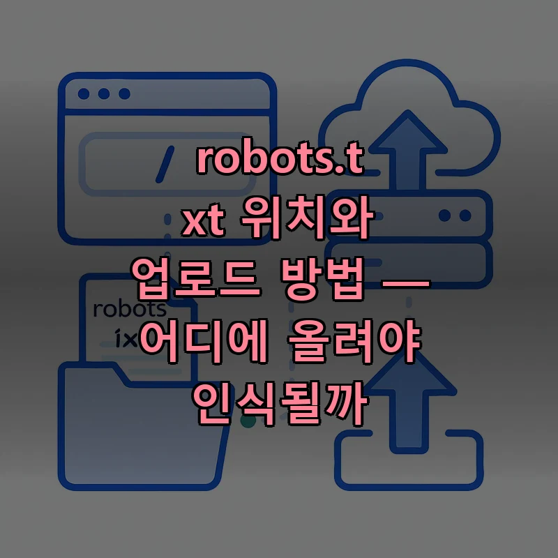 robots.txt 파일을 사이트 루트 디렉토리에 업로드하여 검색 엔진이 인식하도록 하는 과정을 표현한 일러스트