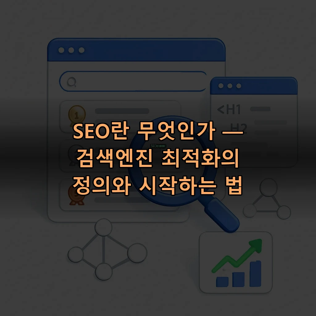 SEO란 무엇인가 — 검색엔진 최적화의 정의·작동 원리·시작하는 법을 시각화한 이미지