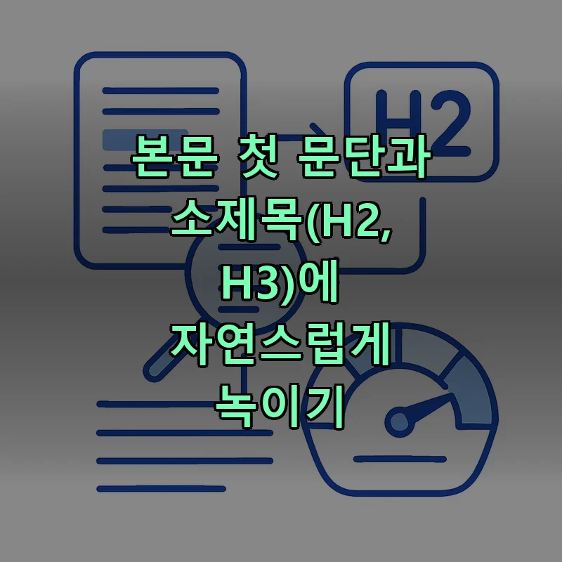 본문과 소제목에 키워드를 자연스럽게 배치하는 과정을 나타낸 벡터 일러스트