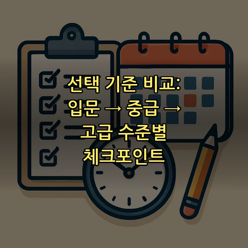 선택 기준 비교: 입문 → 중급 → 고급 수준별 체크포인트