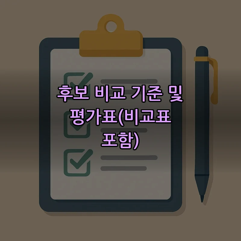 후보 비교 기준 및 평가표(비교표 포함)