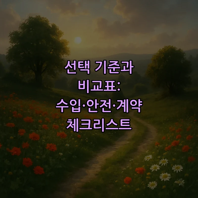 선택 기준과 비교표: 수입·안전·계약 체크리스트