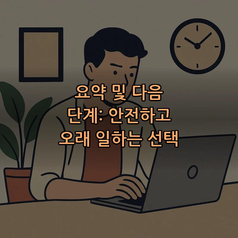 요약 및 다음 단계: 안전하고 오래 일하는 선택