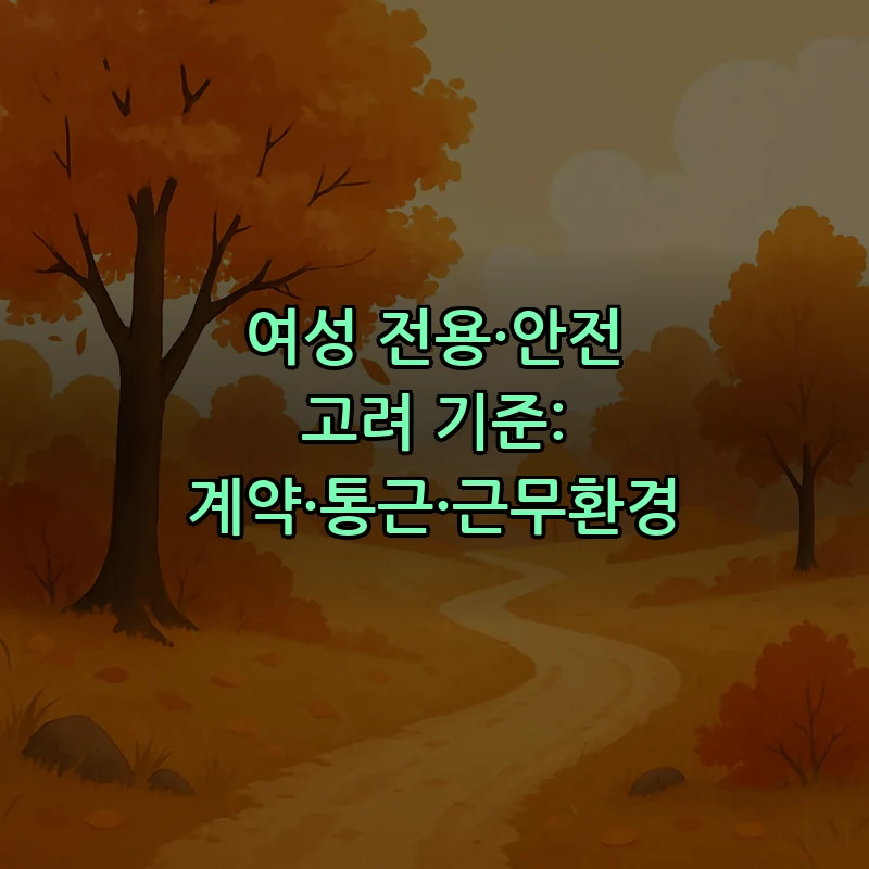 여성 전용·안전 고려 기준: 계약·통근·근무환경
