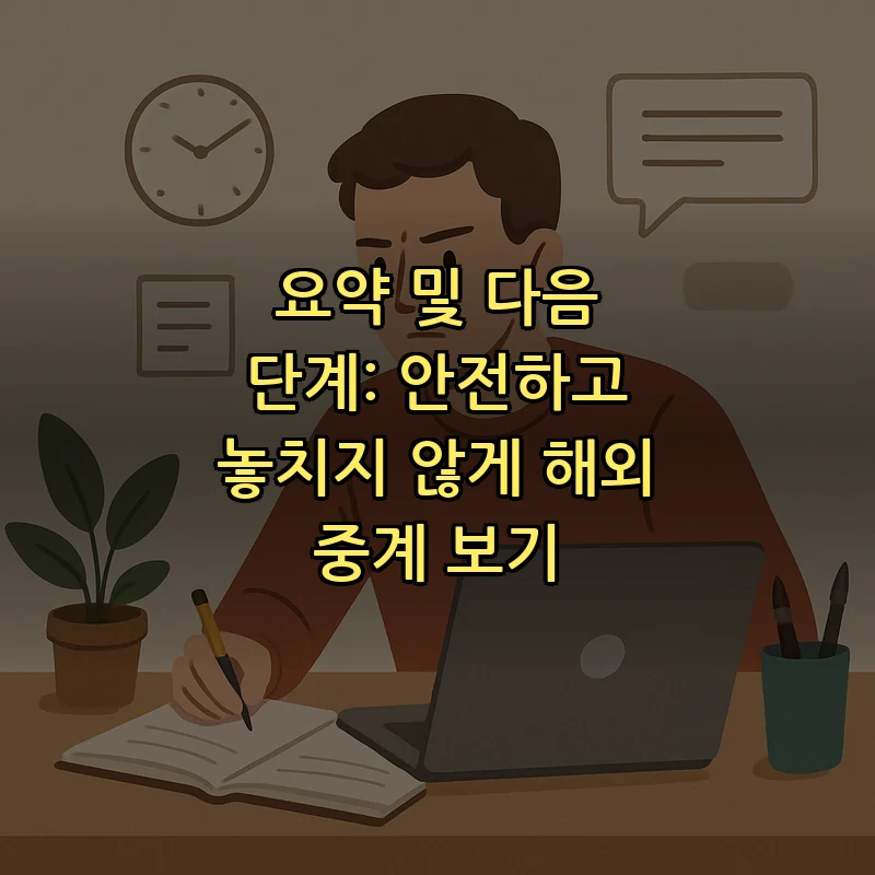 요약 및 다음 단계: 안전하고 놓치지 않게 해외 중계 보기
